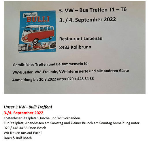 3.-4. September 2022 "VW-Bus Treffen T1- T6"