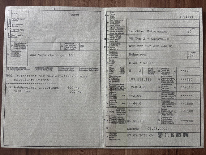 Fahrzeugausweis ohne Namen und Adresse