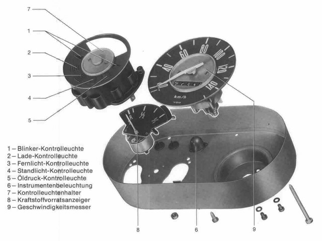 Details im Armaturenbrett mit Kontrollleuchten